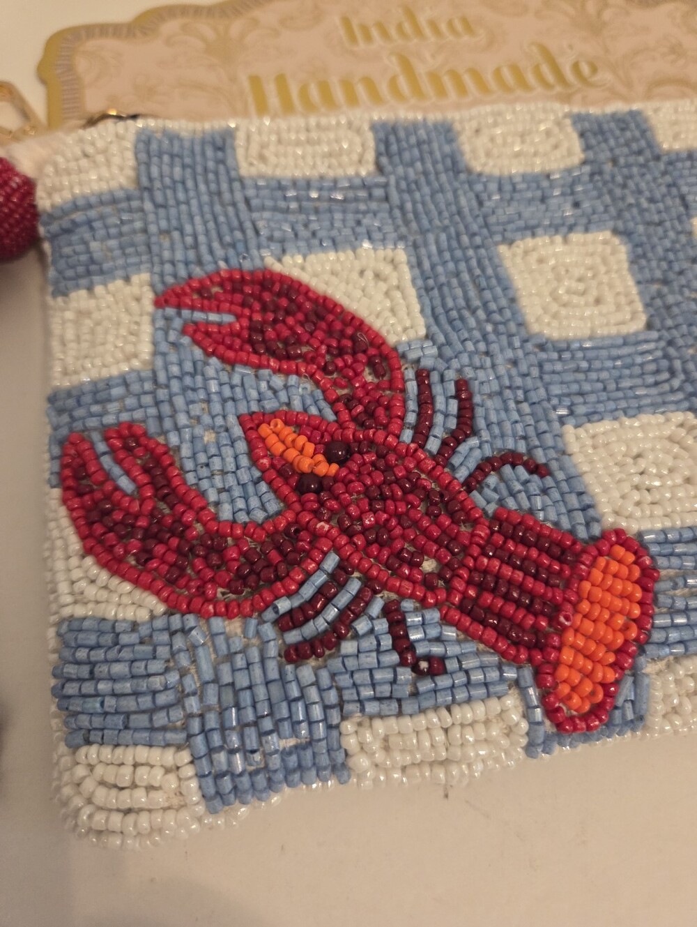 Beaded Lobster Zip Close Coin Purse Clutch Handmade NWT - Picture 2 of 5